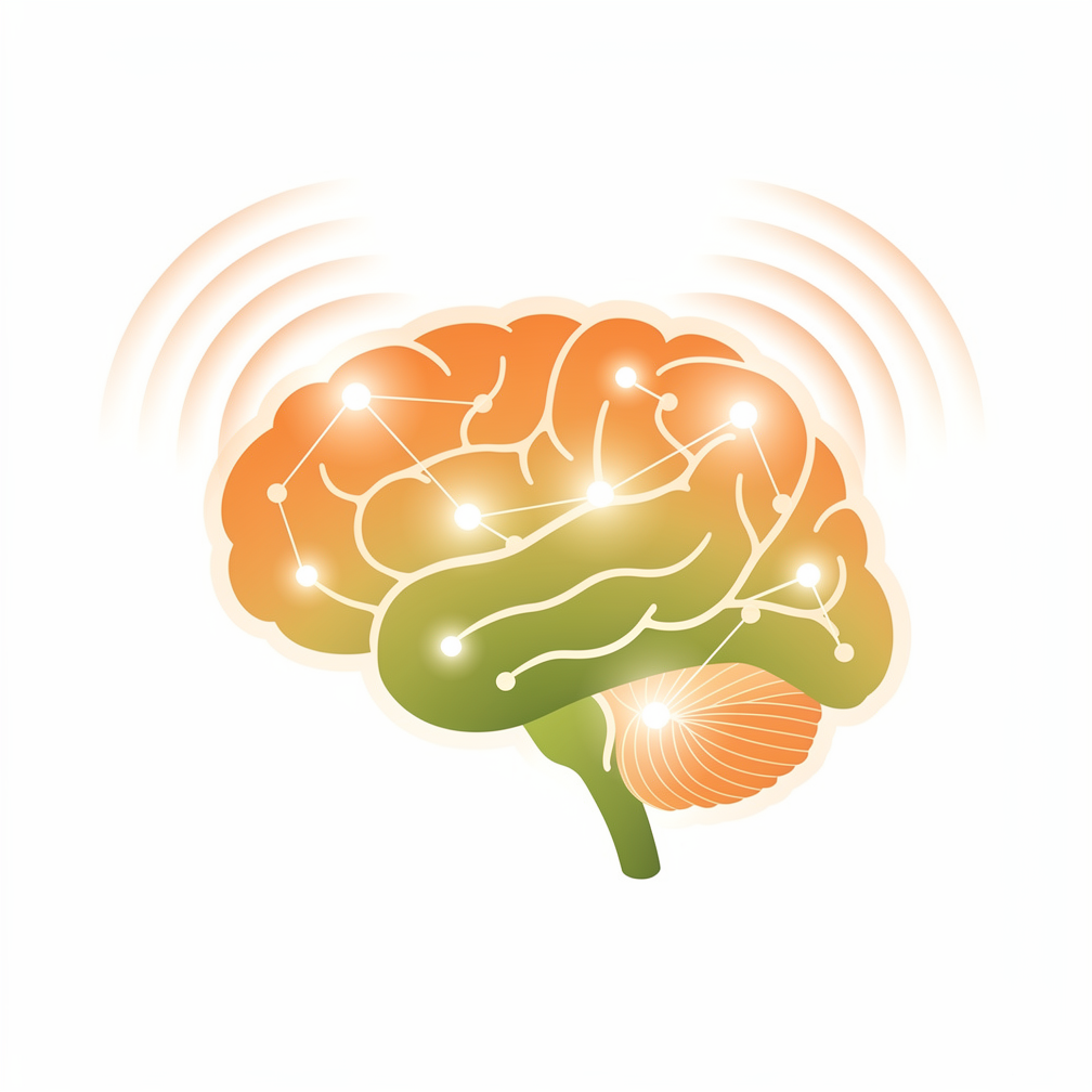 Ilustración de cerebro y estimulación rTMS